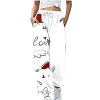 Love Heart Baggy Sweatpants for Women Girl Trendy Hip Hop Y2K Joggers Pants High Waist Drawstring Casual Trousers