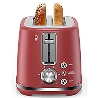 2 Slice Toaster with Extra Wide Slots & Removable Crumb Tray - 6 Browning Options, Auto Shut Off & Frozen Function, Toast Fruit Bread, Bagel & Waffle, Red
