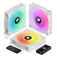 ASIAHORSE WD-001 Series 120mm Case Fan with Controller, White 5V ARGB Motherboard Computer Case Fans Quiet High Airflow Adjustable Light Effect Computer Cooling Fan, 3 Pack