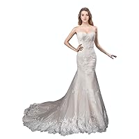 Women's Mermaid Strapless French Lace Sweetheart Neckline Wedding Dress Ivory