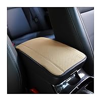 Car Armrest Storage Box Mat, Fiber Leather Car Center Console Cover, Car Armrest Seat Box Cover Accessories Interior Protection for Most Vehicle, SUV, Truck, Car (Beige)