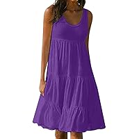 Sundresses for Women Casual Beach Vacation Tank Dresses Sleeveless Summer Loose Flowy U Neck Tiered Ruffle Swing Dress