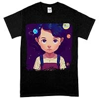 Cute Girl Heavy Cotton T-Shirt - Galaxy Tee Shirt - Illustration T-Shirt