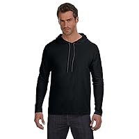 A Product of Anvil Adult Lightweight Long-Sleeve Hooded T-Shirt -Bulk Black/Dark Grey