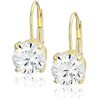 Amazon Essentials Sterling Silver Round Cut Cubic Zirconia Leverback Earrings