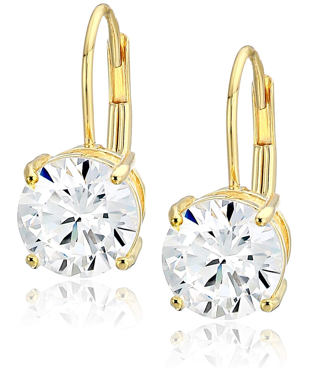 Amazon Essentials Sterling Silver Round Cut Cubic Zirconia Leverback Earrings