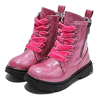 kkdom Boys Girls Glitter Ankle Boots Lace Up Side Zipper Combat Boots(Toddler/Little Kid/Big Kid)