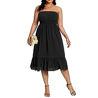 Holipick Plus Size Tube Top Dress Women Strapless Beach Boho Summer Casual Midi Sundress Cover Up