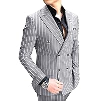 Lovee Tux Men's Striped Suit 2 Pieces Double-Breasted Notch Lapel Casual Regular Tuxedos for Wedding