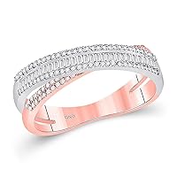 The Diamond Deal 14kt Two-tone Gold Womens Round Diamond Crossover Baguette Fashion Ring 3/8 Cttw