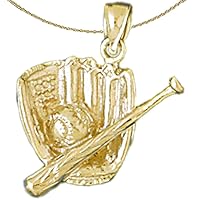 Jewels Obsession Silver Baseball Glove | 14K Yellow Gold-plated 925 Silver Baseball Glove, Ball & Bat Pendant with 18