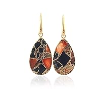Guntaas Gems Mohave Copper Turquoise Brass Gold Plated Dangle Earrings | Jade Gemstone Statement Jewelry For Gift