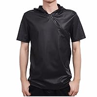 iiniim Men's Metallic Slim Fit Short Sleeve Hoodie Zipper Party T-Shirts Top Clubwear
