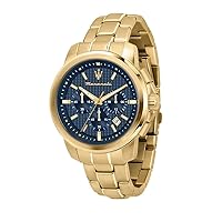 Maserati Successo R8873621021 Men's Watch Chronograph Stainless Steel Yellow Gold PVD, Gold-Blue, Bracelet