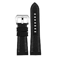 for Panerai Watch Strap Pam00984 00985 PAM111 PAM441 Stealth Nylon Leather Sole Bracelet Accessory 24 26mm Large Size for Men (Color : Black Grey Silver, Size : Black Black Clasp)