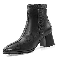 Women Chunky Block Pointed Toe Fashion Ankle Boot Zipper comfortable short Boots
