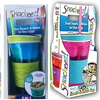 Snackeez Plastic 2 in 1 Snack & Drink Cup Six Cups 6 Assorted