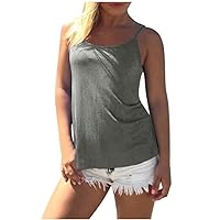 Women's Spaghetti Strap Cami Top Back Cross Longline Camisole Solid Basic Tank Tops Solid Casual Sleeveless Tanks