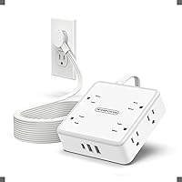 NTONPOWER Surge Protector Power Strip, Flat Extension Cord 15 FT with 8 Widely Outlets 3 USB Ports, 1080J Surge Protector Extension Cord with USB Ports, Outlet Extender for Home, Office, Dresser, Dorm