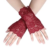 Women's Short Lace Gloves Fingerless for Driving Wedding Wrist Length Bridal Prom Gloves
