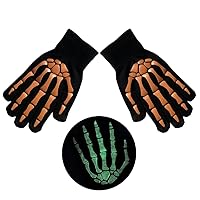 Novelty Halloween Glowing Claw Gloves Scary Cosplay Costume Full Finger Gloves Adult Unisex Gothic Knitting Gloves Skeleton C