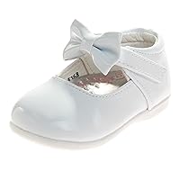 Josmo Baby-Girl's Walking Kids Mary Jane Flats-Formal Dress Shoes Newborn Infant Walker Moccasins Crib Bow Knot First Step Patent Slip-On Christening