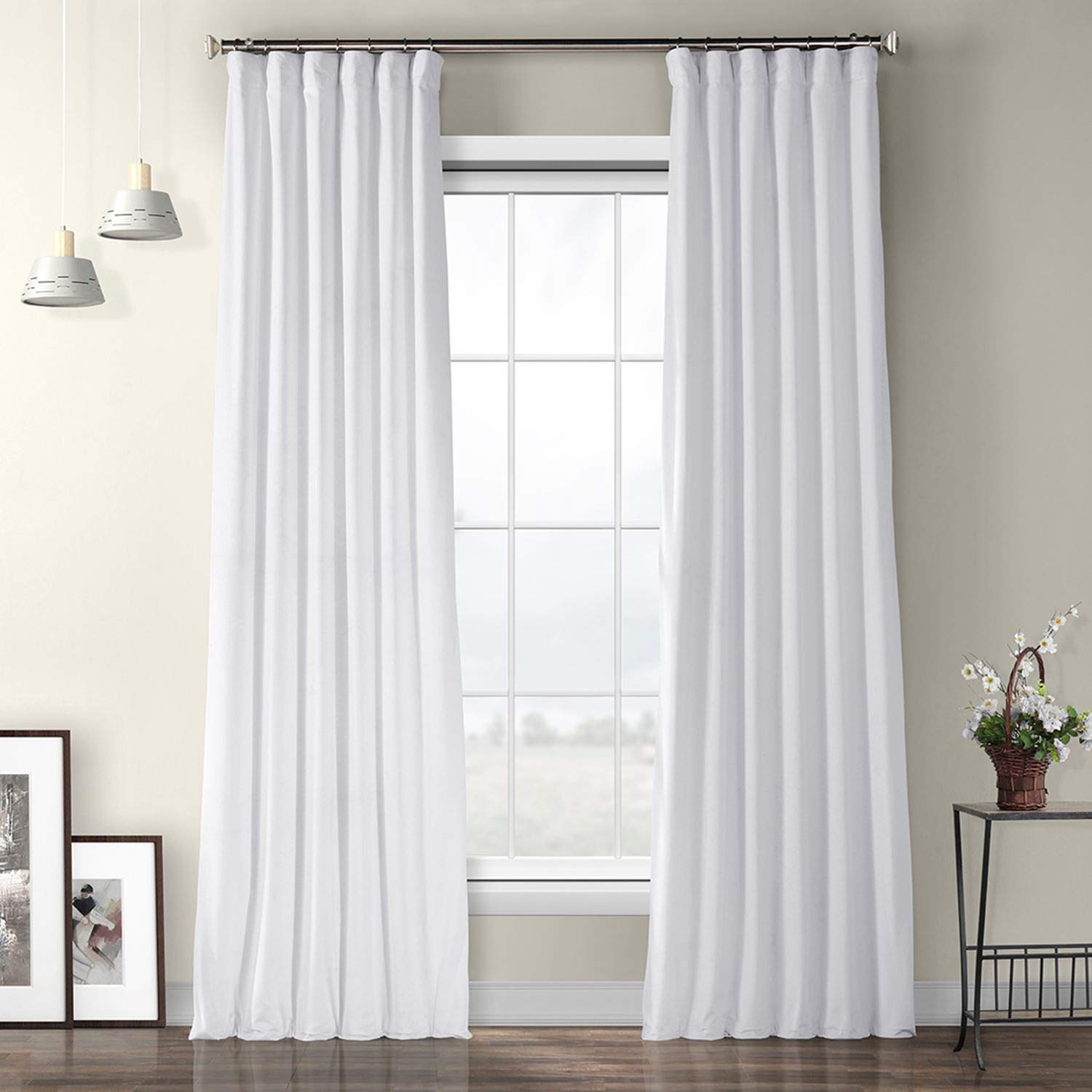 HPD Half Price Drapes VPYC-161201-96 Plush Velvet Curtain (1 Panel), 50 X 96, Pillow White
