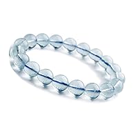 11mm Natural Blue Aquamarine Clear Crystal Round Beads Bracelet For Women Men AAAA