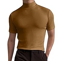 Male Summer Solid T Shirt Blouse High Turtleneck Short Sleeve Tops T Shirt Gifts for Men