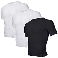 Odoland 3 Pack Men's Body Shaper Slimming Shirt Tummy Vest Thermal Compression Base Layer Slim Muscle Short Sleeve Shapewear