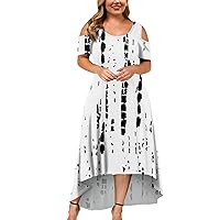 Womens Fashion Casual Plus Size Dresses Printed Round Neck Short Sleeve Loose Dresses