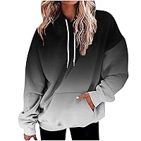 Women'S Fashion Hoodies & Sweatshirts Long Sleeve Drawstring Hooded Gradient Color Casual Oversized Fall Tops Clothes