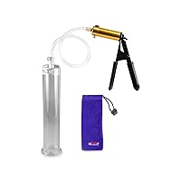 LeLuv Ultima Brass Penis Pump Kit, Black w/Rubber Grips, Clear Hose - 9