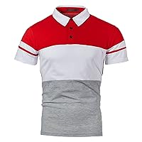 Men's Casual Color Block Short Sleeve Regular Fit Polo Shirts Fashion Collared Sports Golf Tee Top