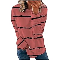 Women Crewneck Sweatshirts Vintage Stripe Print Long Sleeve Pullovers Tops Casual Loose Fit 2023 Fall Streetwear