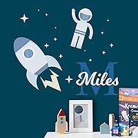 Personalized Astronaut Wall Stickers for Baby Boy I Custom Rocket Name & Initial for Nursery Wall I Decal for Child Room I Multiple Sizes, Colors Options (Wide 32