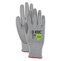 MAGID D-ROC Dry Grip ANSI A4 Cut-Resistant Work Gloves, 12 Pairs, 13-Gauge Polyurethane, 7/Small,Gray