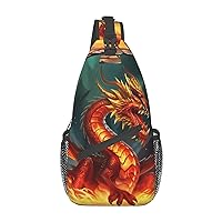 Dragon King In Fire Printed Crossbody Sling Backpack,Casual Chest Bag Daypack,Crossbody Shoulder Bag For Travel Sports Hiking