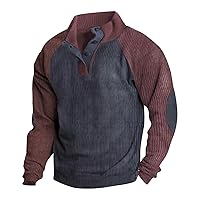 Sweatshirts For Men Shirt Lapel Collar Button Up Pullover Mock Neck Long Sleeve Sweatshirts with Elbow Patches