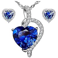 14K White Gold Plated 925 Sterling Silver Heart Cut Created Blue Sapphire Beautiful Love Heart Pendant Earrings Necklace Set For Women's & Girl's