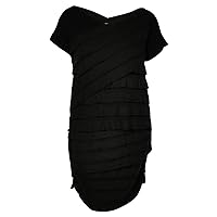 Women's Plus-Size Solid Tiered Stripes Cap Sleeve V-Neck Dress
