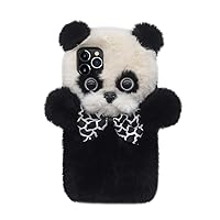 for iPhone Xr Panda Case Soft Fur 3D Handmade Fluffy Furry Cartoon Cute Panda Stylish Bowknot Plush Cover Case for Kids Girls Lovely Funny Warm Fuzzy Hairy Slim Fit Shell for iPhone Xr Case Black
