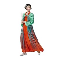 Women Retro V Neck Chinese Hanfu Element Long Sleeve Loose Silk Embroidery Dress 122