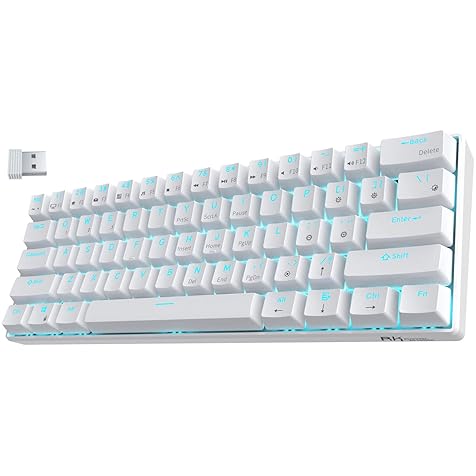 RK61 Wireless 60% Mechanical Gaming Keyboard, Ultra-Compact 60 Keys Bluetooth Mechanical Keyboard with Programmable Software (Blue Switch, White)