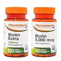 Biotin, Vitamin B7 for Hair Growth, Skin and Nails, 10,000 mcg and 5,000 mcg, Gluten Free, Non-GMO, 120 Softgels