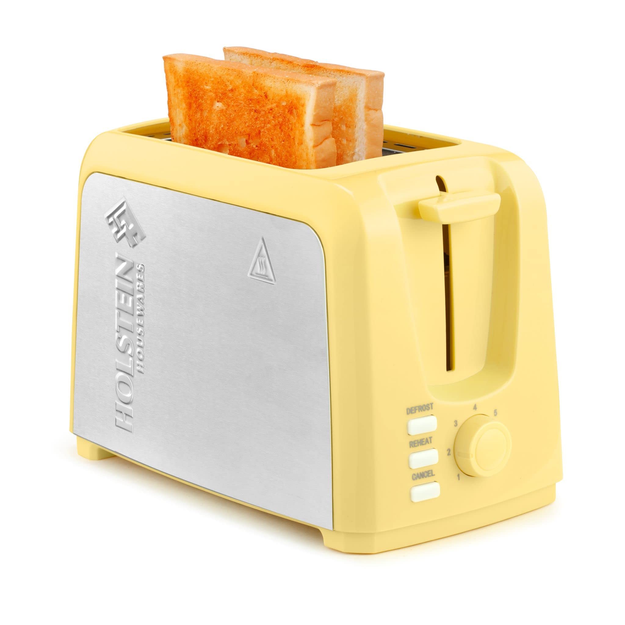 Holstein Housewares - 2-Slice Toaster with 7 Browning Control Settings, Yellow/Stainless Steel - Great to Toast Bread, Bagels and Waffles