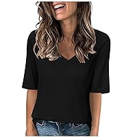 Women's V Neck T Shirts Half Sleeve Tops Casual Solid Basic Summer Tees Trendy Classic Plain T-Shirts Fashion Work Blouse