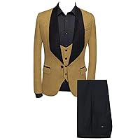 Men's Shawl Lapel Jacquard Three Pieces Suit Business Wedding Party Jacket Vest & Pants Tuxedo