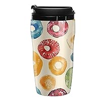 Watercolor Fruit Hoops Cereal Travel Coffee Mug with Lid Insulation Double Wall Tumbler Cup for Car Office Camping
