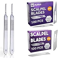 Pack of 100 Surgical Blades 10 Disposable, Size 10 Scalpel Blades and 100 Surgical Blades 11 Disposable, Size 11 Scalpel Blades and Pack of 2 Scalpel Handle # 3, Premium Quality